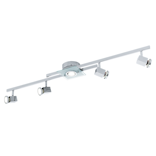 Cerbero LED spotlampe i Krom metal med glasskærm i Satineret Klar og Hvid, 5x3,3W LED, længde 106,5 cm, bredde 14 cm.